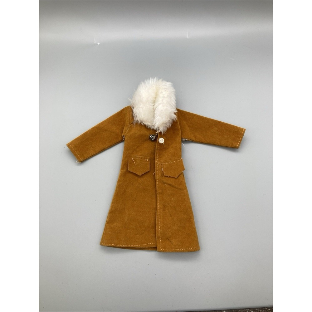 Vintage Barbie Long Faux Suede Coat with White Trim, 1970s